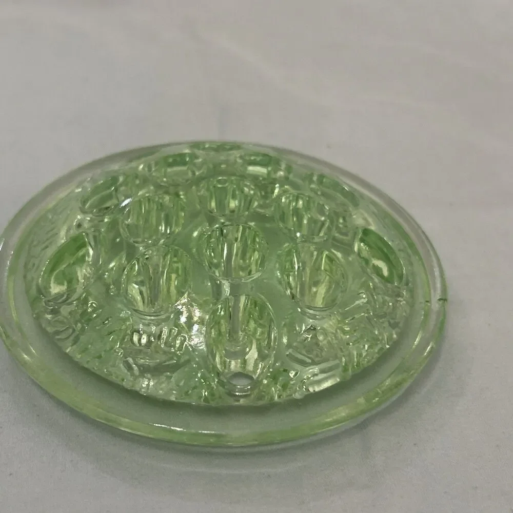 Vintage Green Uranium Glass 16 Hole Flower Frog